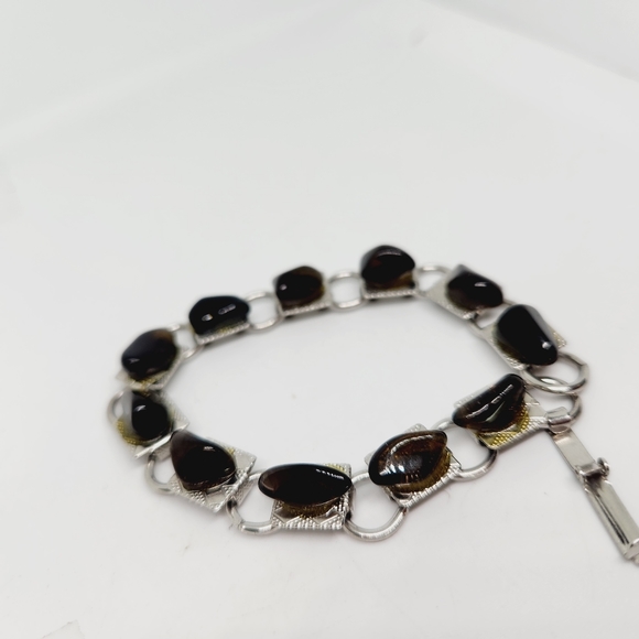 Vintage Polished Smokey Quartz Gemstone Handmade  Silver Tone Tennis Bracelet - Picture 4 of 7